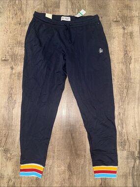 Original Penguin Black Joggers with Multicolor Stripe Cuffs